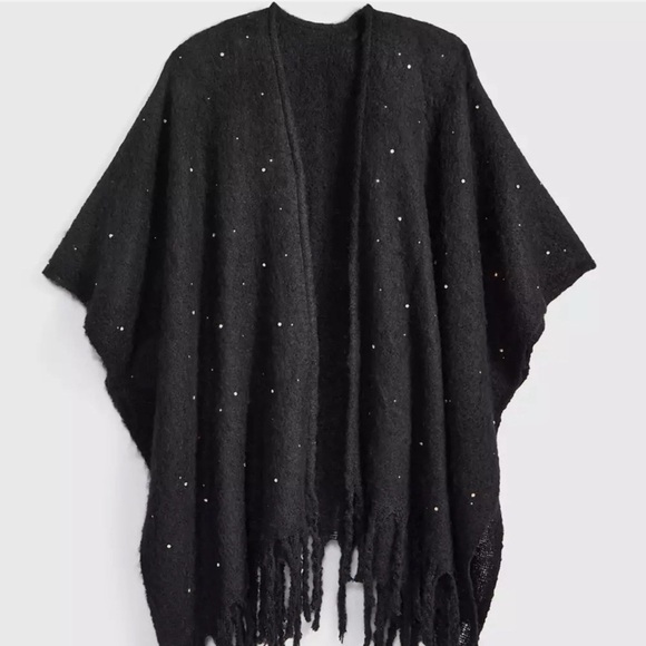 NEW Women’s INC Black Knit Crystal Embellished Topper Wrap - Picture 5 of 5